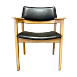 Black leather armchair scandinavian design 1950