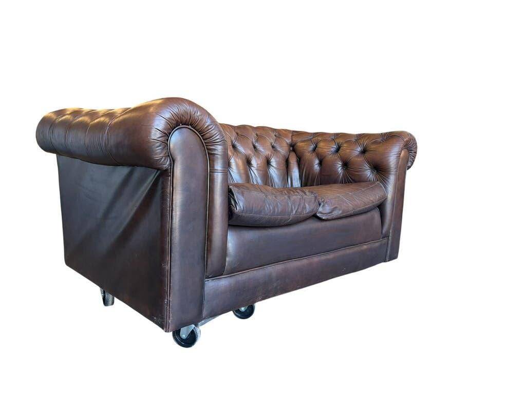 Vintage chocolate brown leather Chesterfield armchair/sofa
