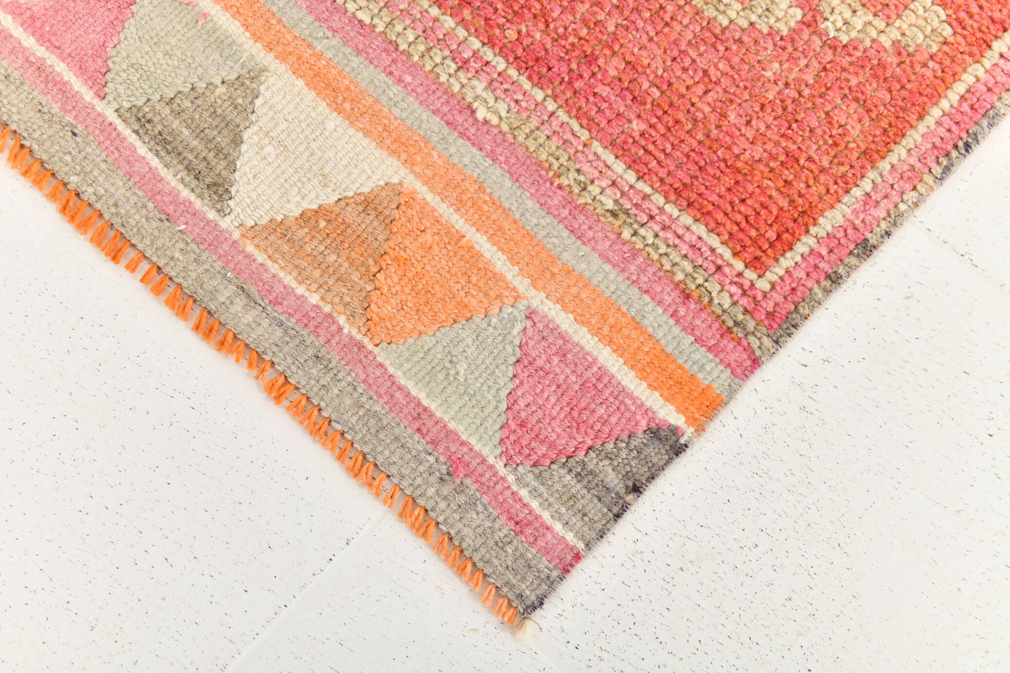 3x11 Tile Red Turkish Runner, Handmade Wool Runner Rug, 96x337Cm