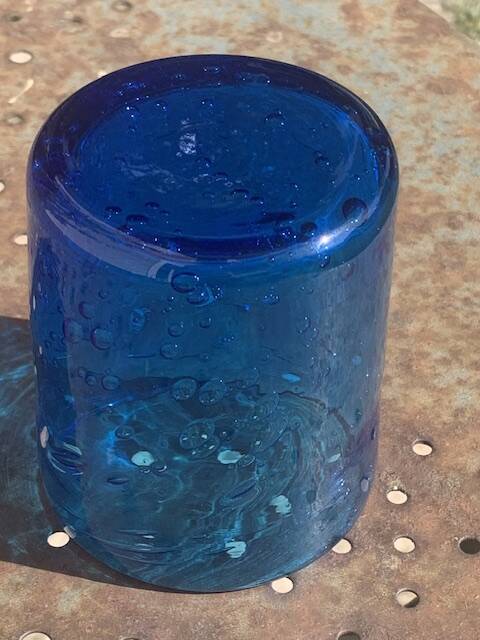 4 verres à whisky en verre souffle bleu cobalt
