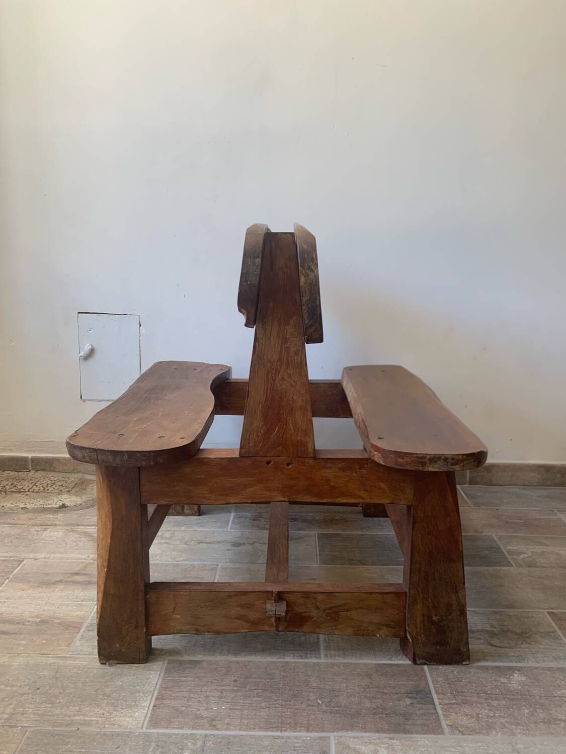 Brutalist wooden bench from the 60s