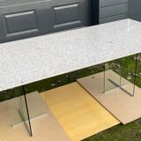 Dining table 70-80s in granite and tempered glass