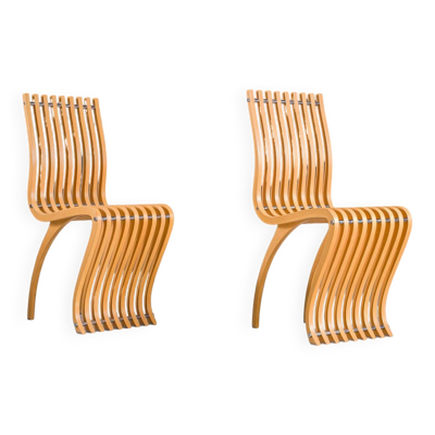 Paire de chaises Schizzo en hêtre et chrome par Ron Arad pour Vitra, Allemagne, années 1980