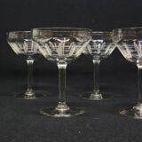 5 Antique Art Deco Palmette Cut Crystal Champagne Glasses