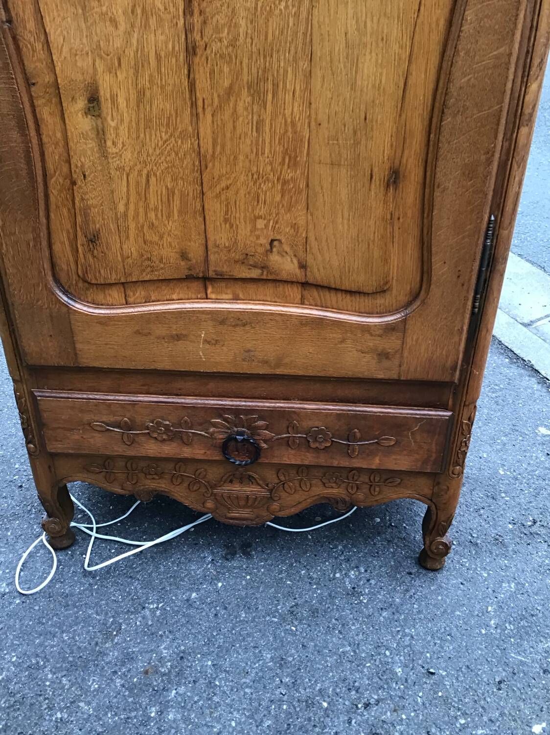 Antique French fruitwood bonnetiere armoire, 18th century
