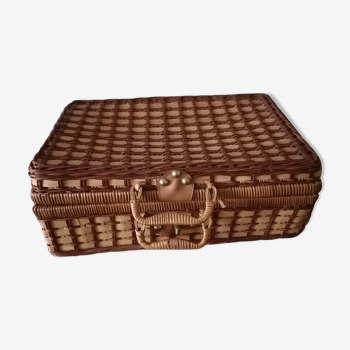 Suitcase case picnic wicker rafia vintage