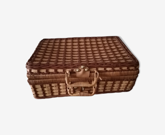 Valise mallette pique nique osier rafia vintage