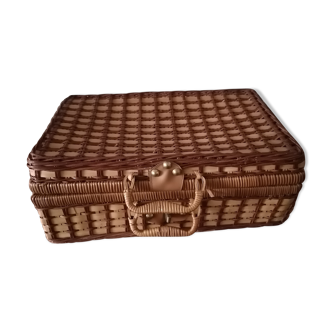 Suitcase case picnic wicker rafia vintage