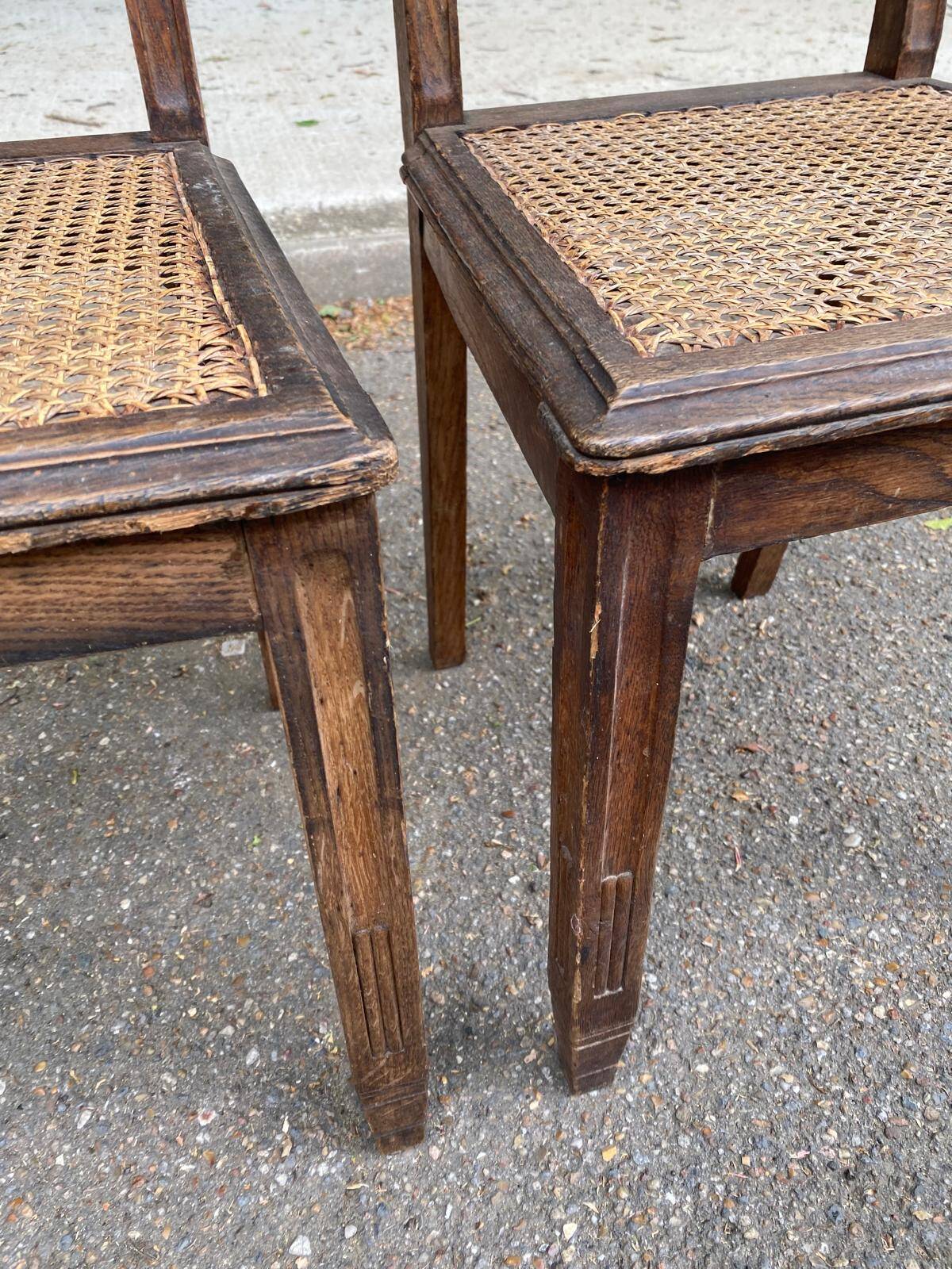 2 solid wood caned art deco dining room chairs
