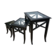 Set de 3 tables gigognes en verre et bois noir