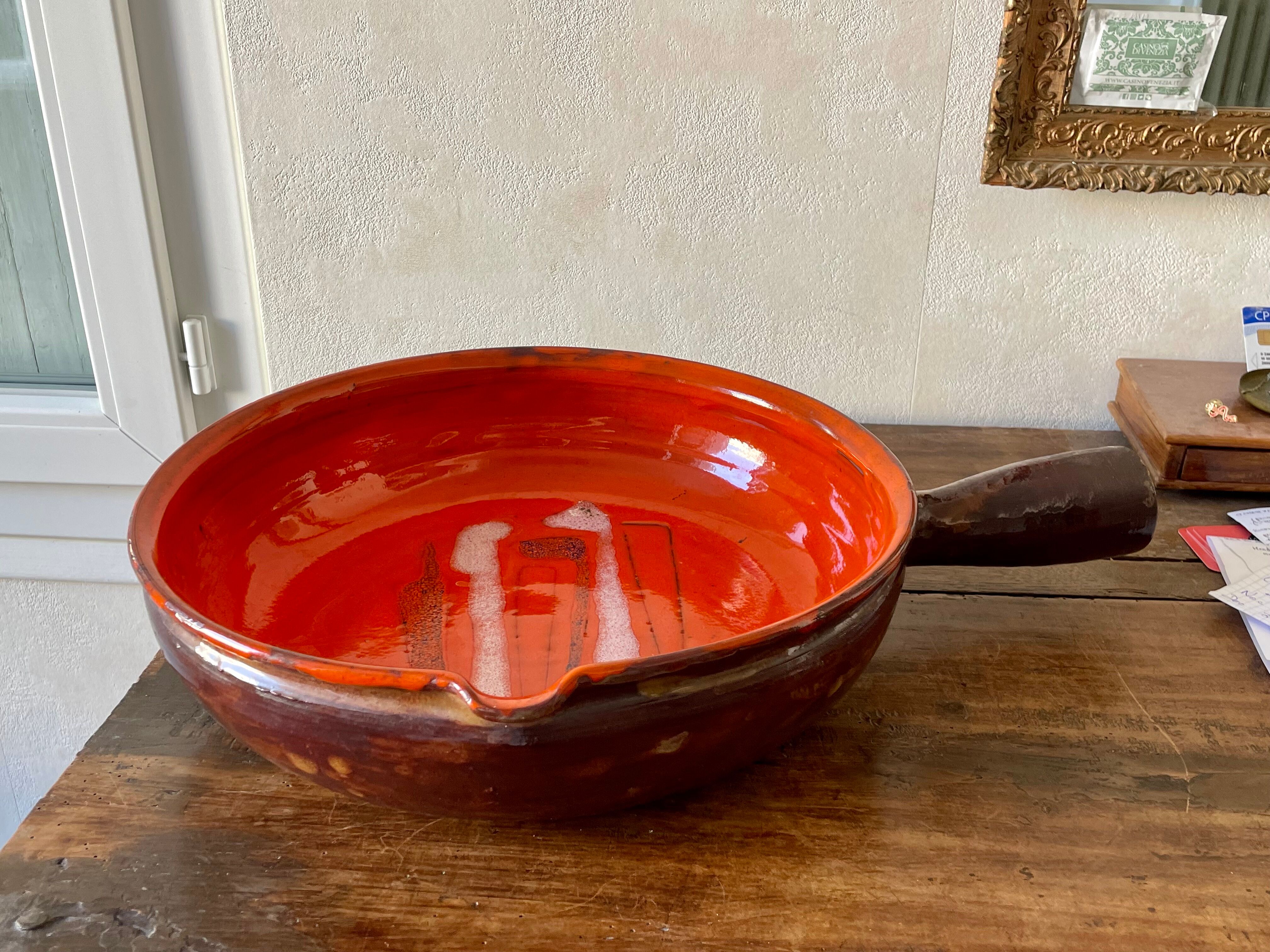 Very large ceramic frying pan by Juliette Derel, circa 1960