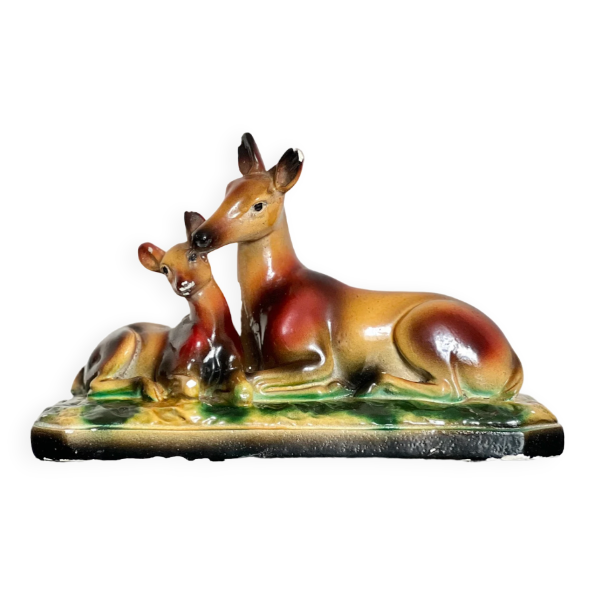 Vintage doe sculpture signed Angelo Biagoni - statue of doe and her fawn - plaster sculpture
