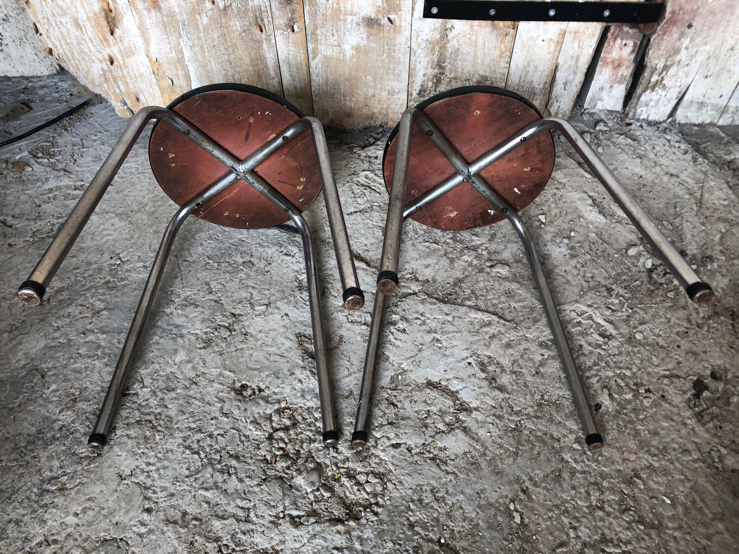 Pair of Formica Yellow Stool Feet Metal Vintage