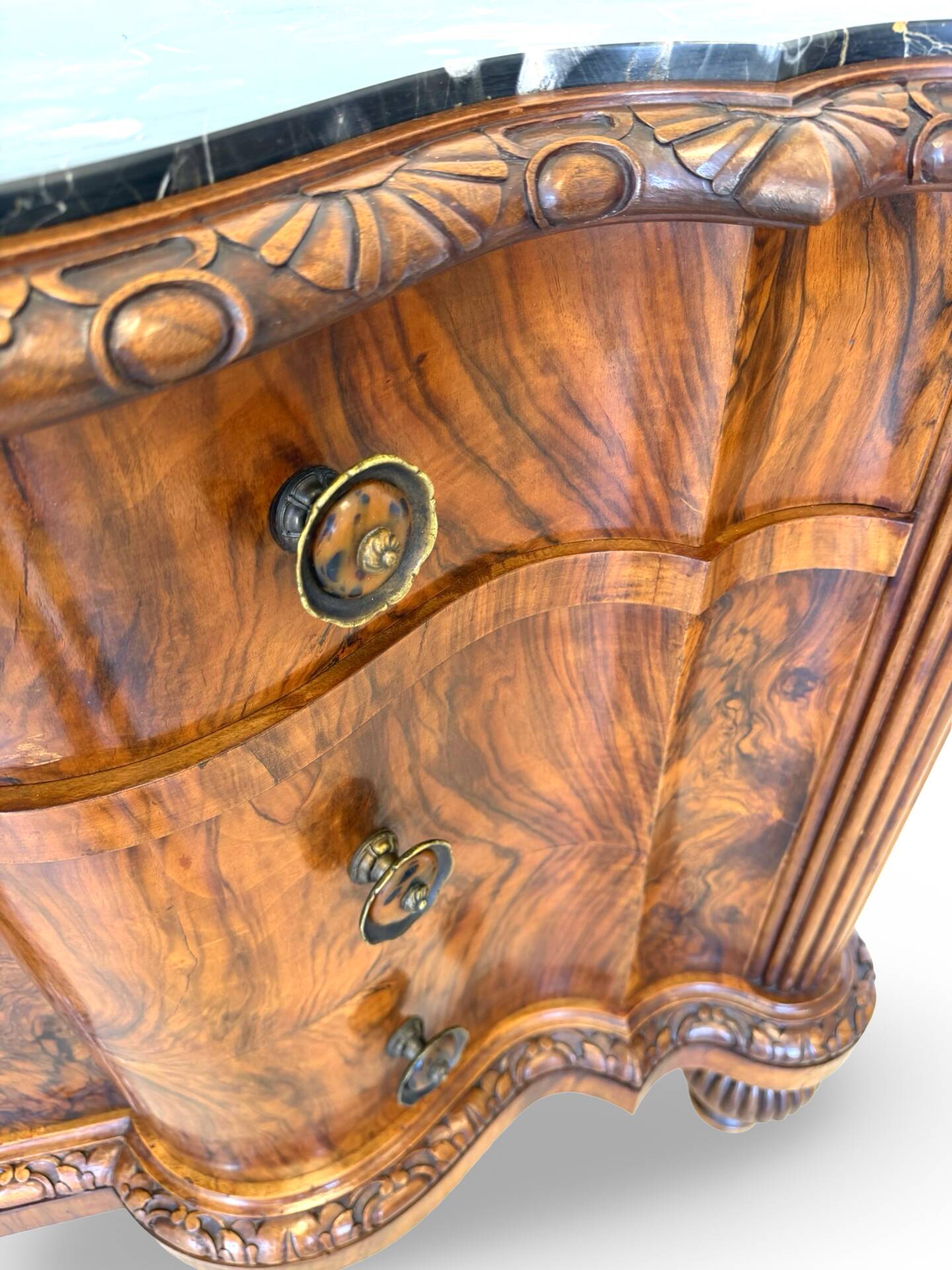 antique walnut serpentine commode