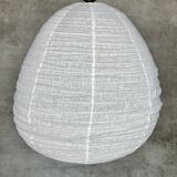 Very large Japanese-style natural rattan and linen pendant light in the shape of a drop H65 D70
