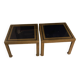 Pair of Romeo Rega side tables in brass and smoked glass, Italy 1970.