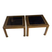 Pair of Romeo Rega side tables in brass and smoked glass, Italy 1970.