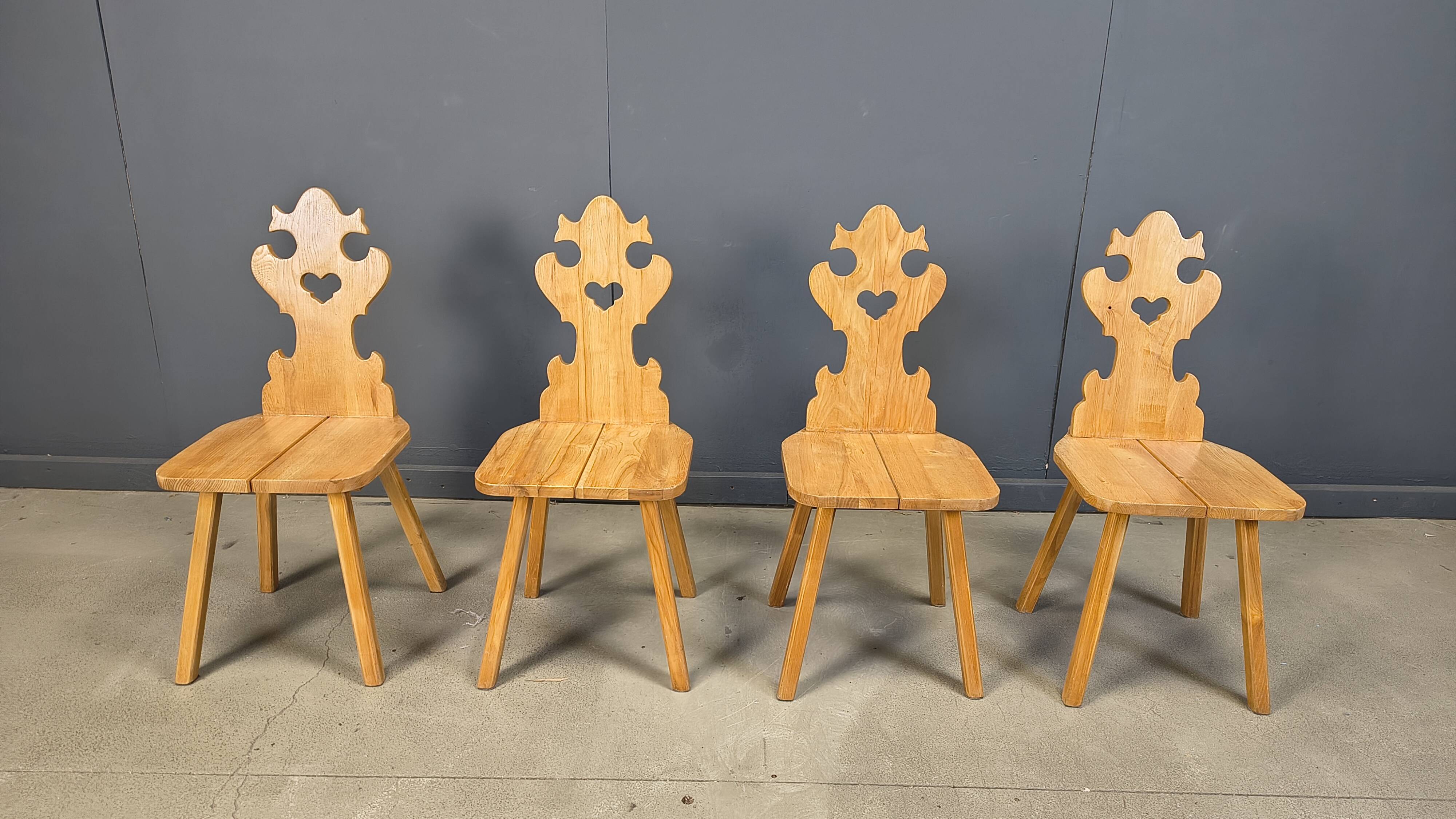 Chaises tiroliennes vintage rustiques, années 1960