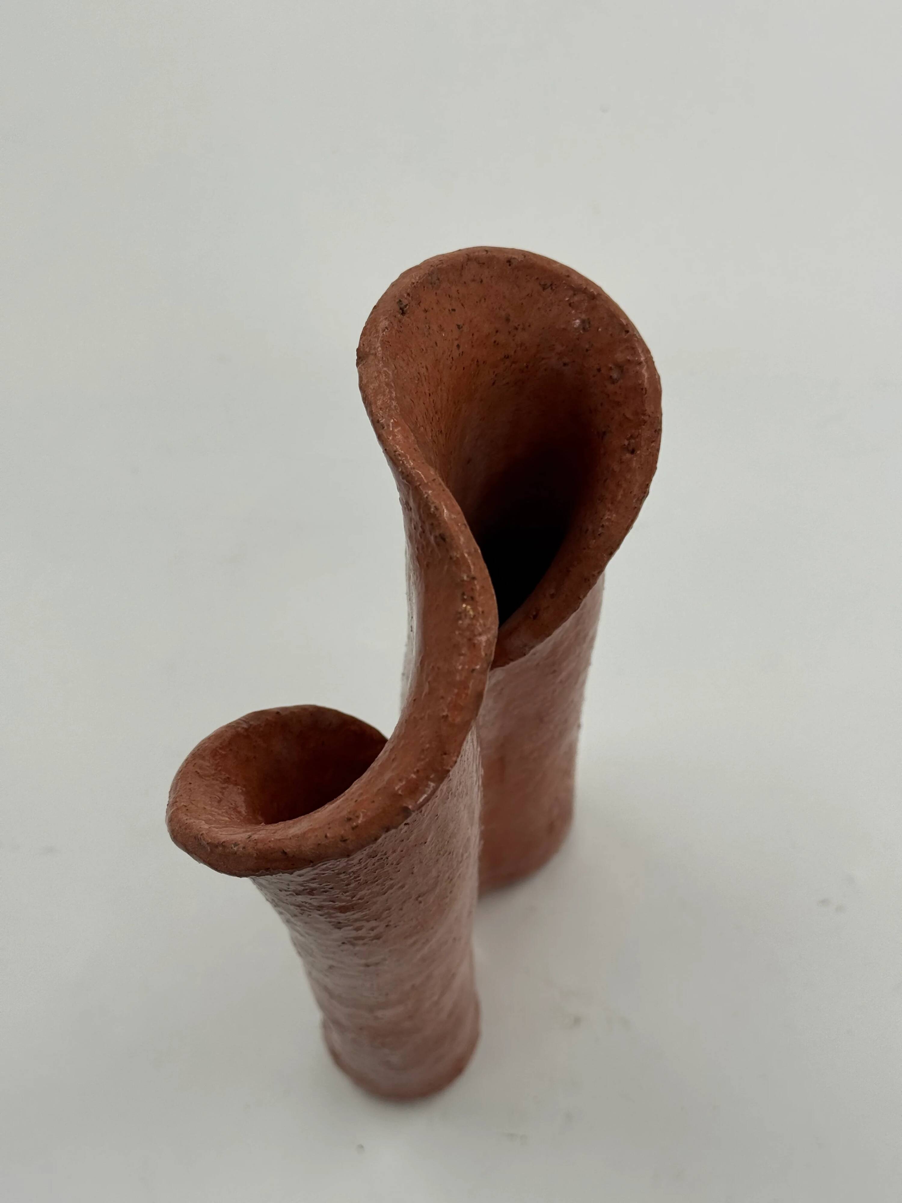 Sculptural ceramic vase from the workshop, double-spouted terracotta.