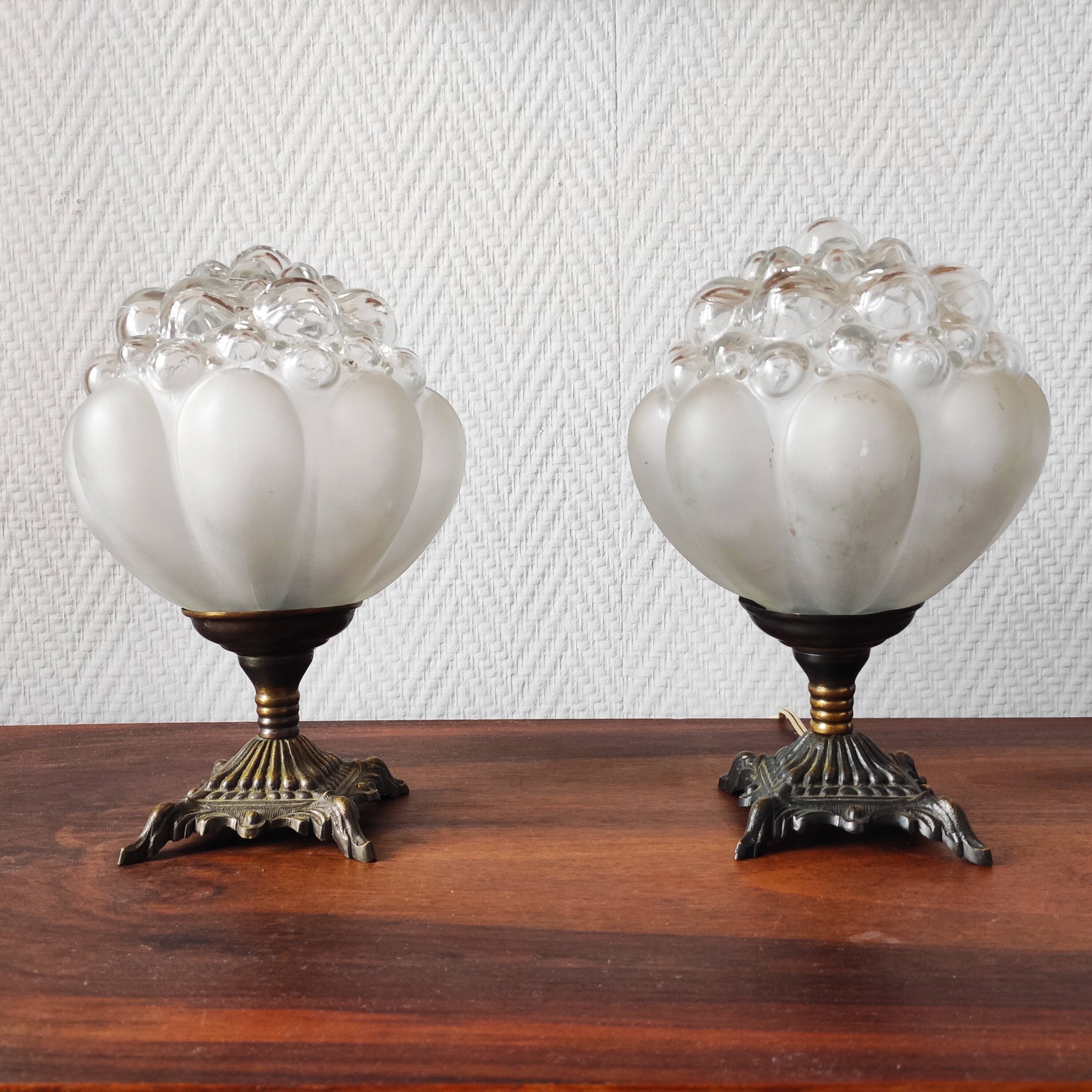 Pair of antique bubble globe lamps