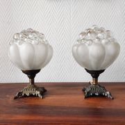 Pair of antique bubble globe lamps
