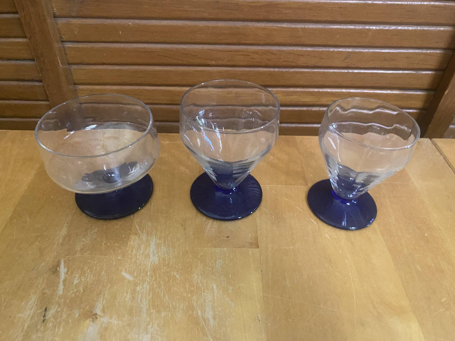 Set of 23 Stemmed Glasses Transparent Glass + Cobalt Blue Stems Vintage