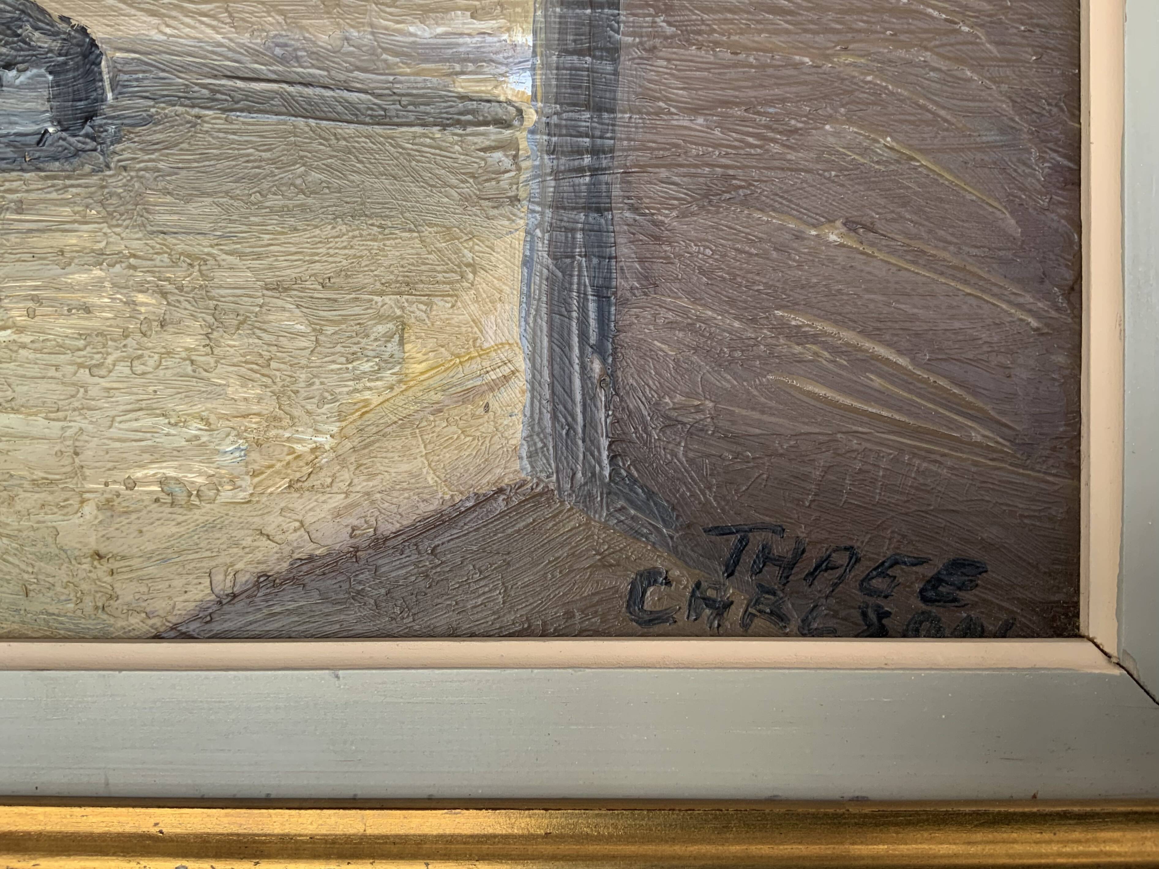 Modernism Mid-20th century Oil Painting Cityscape  by Thage Carlson 1960s