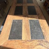 Teak table with blue stones