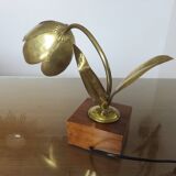 "Flower" lamp in gilded brass and wooden base 1970