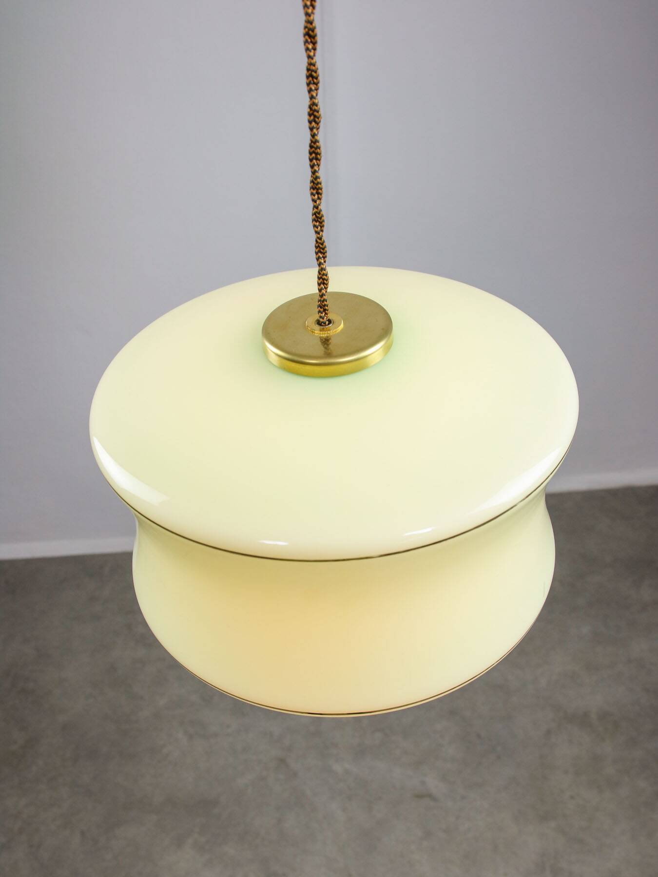 Mid-Century Italian Brass and Green Glass Pendant Lamp
