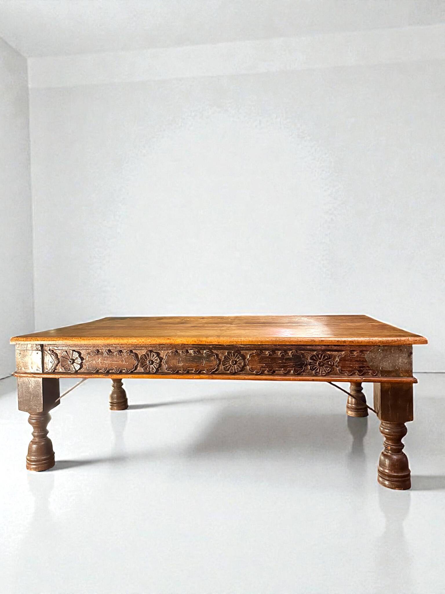 Large 19th-Century Indian Teak Low Table, Rajasthan