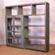 Old shelf, shopkeeper's bookcase in original Burmese teak with blue-gray patina