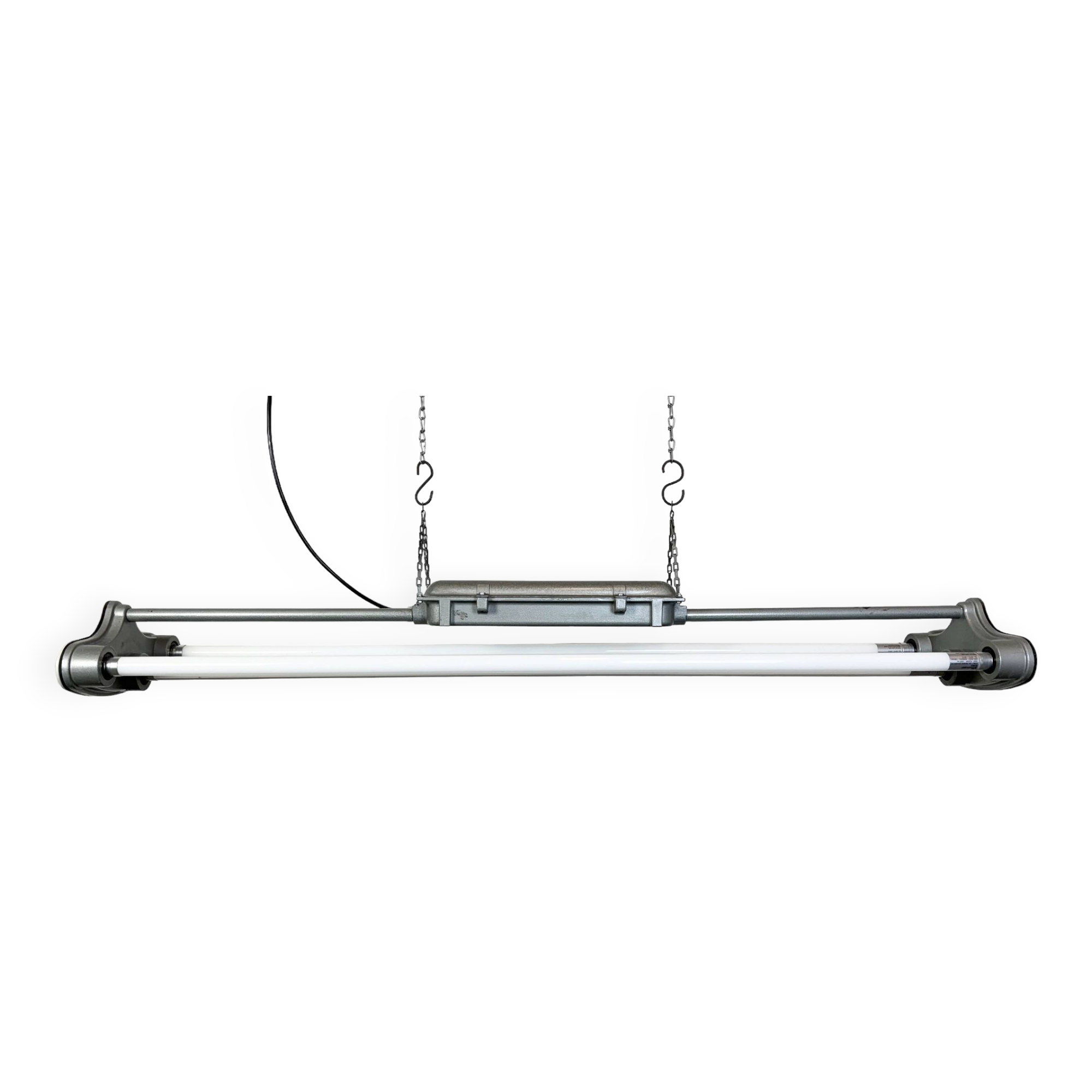 Grey Industrial Hanging Tube Light from Polam Gdansk, 1970s