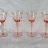 Set of 4 pink rosé glasses with twisted foot - 70s / 80s
