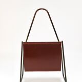 Carl Auböck II Magazine rack Midcentury, brass and brown leather, vintage, Austria