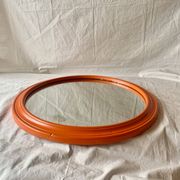 Vintage round wall mirror in orange painted wood - diameter: 48 cm