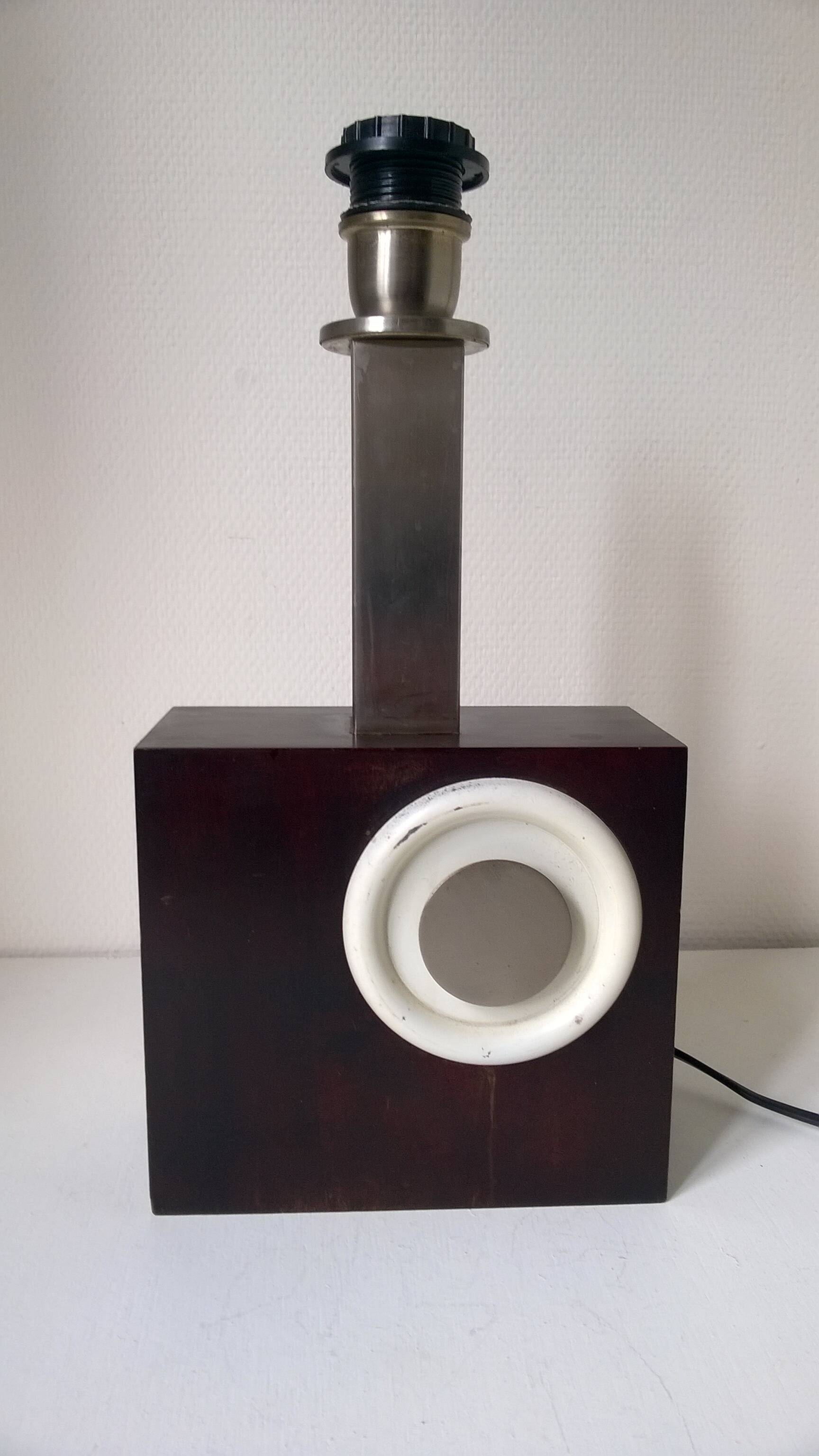 Vintage lamp in exotic wood and stainless steel c.1970