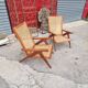 Pair of compass foot armchairs in solid mahogany and cannage 50s