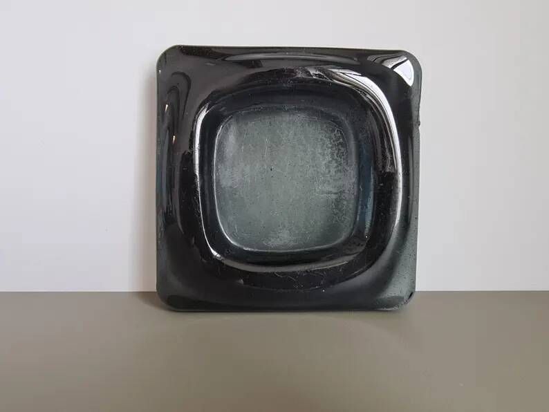 Smoked glass ashtray from the 70s - Square MCM catchall