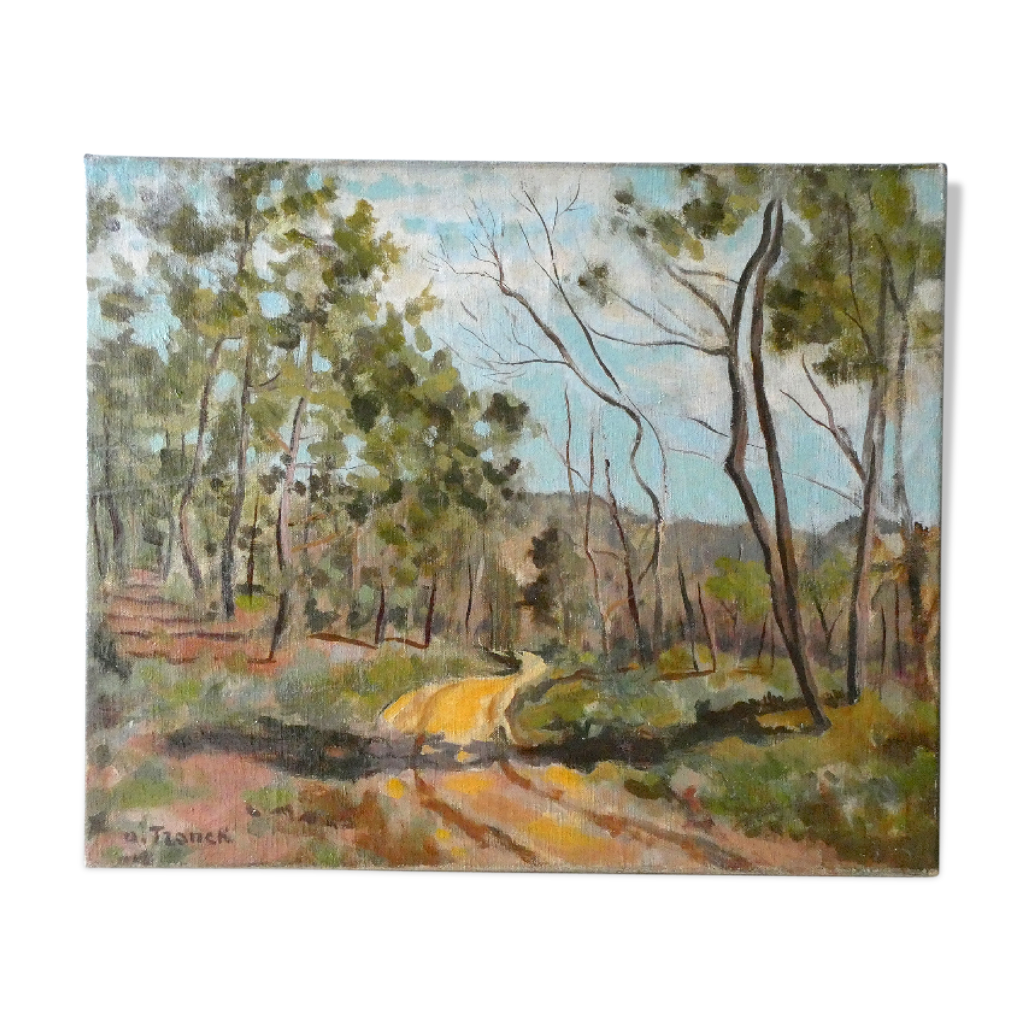 Tableau, huile sur toile, paysage de Provence, la Drome, années 40