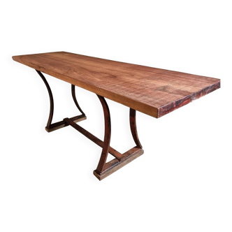 Vintage industrial table – Iron base and solid wood top (201 cm)