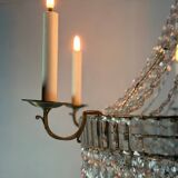 Beaded bag chandelier, six lights, circa 1800