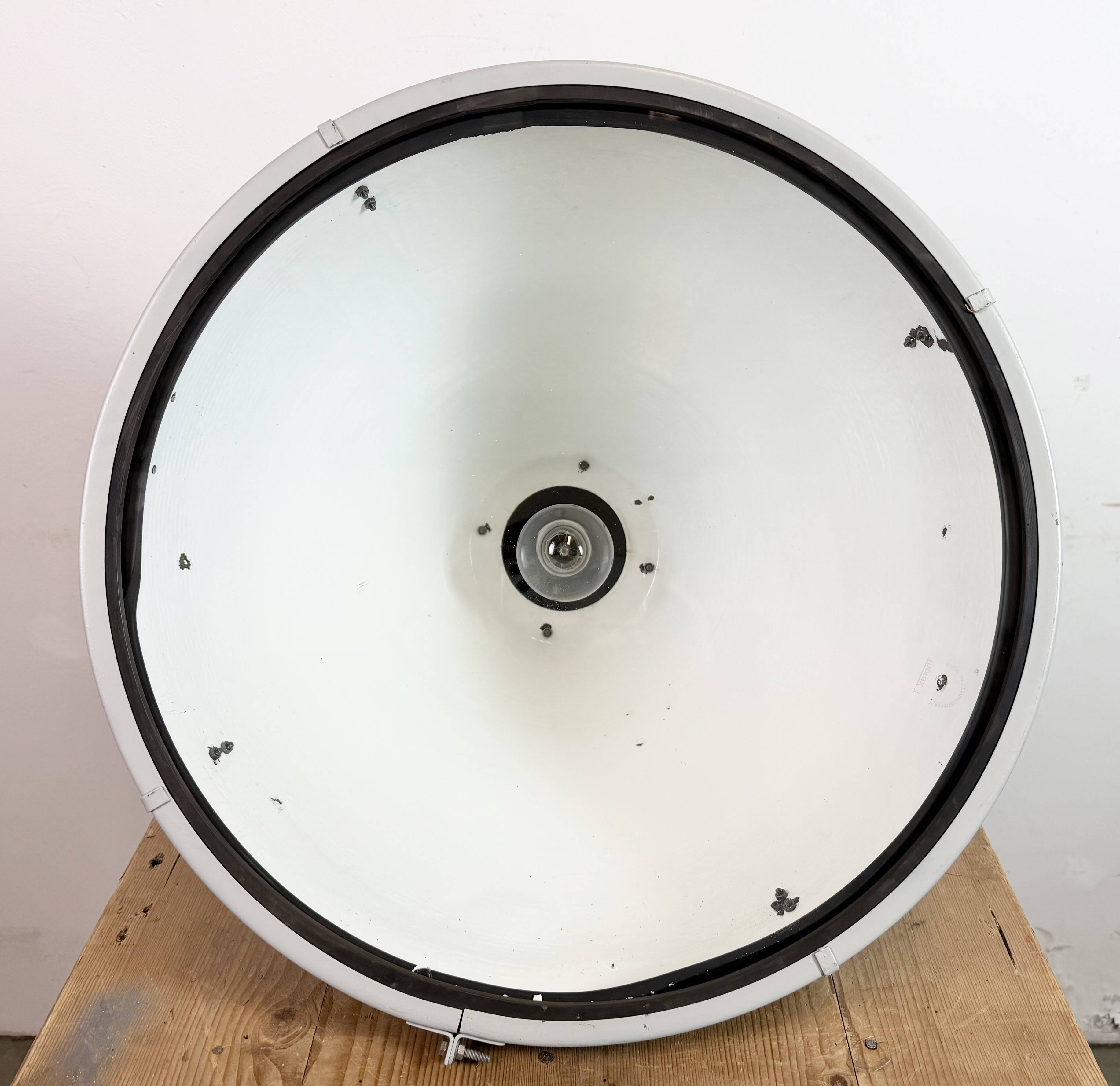 Large Industrial Enamel Factory Pendant Lamp with Glass Cover, 1960s