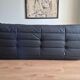 Togo sofa with pouf in black leather by Michel Ducaroy for Ligne Roset, set of 2