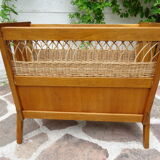 Oak and rattan magazine rack