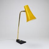 Yellow desk, table or accent lamp by J.T. Kalmar, brass and iron, Vienna, Austria, 1950s.