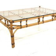 Scandinavian coffee table in glass and rattan, Sweden, 1970