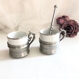 Set two porcelain cups with pewter support
