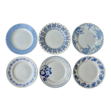 6 assiettes plates, décor bleu, 23 cm