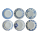 6 flat plates, blue décor, 23 cm
